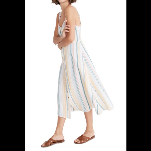 Madewell Dresses & Skirts - Madewell Linen Fitted-Bodice Midi Dress in Stripe